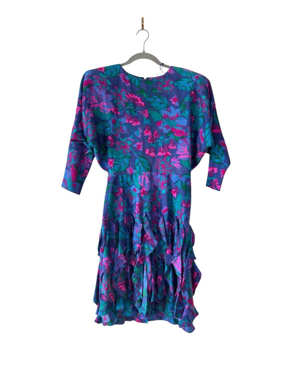Flaw VTG 80s Gillian 100% Silk Ruffle Dress Size 8 Retro Party Film Costume